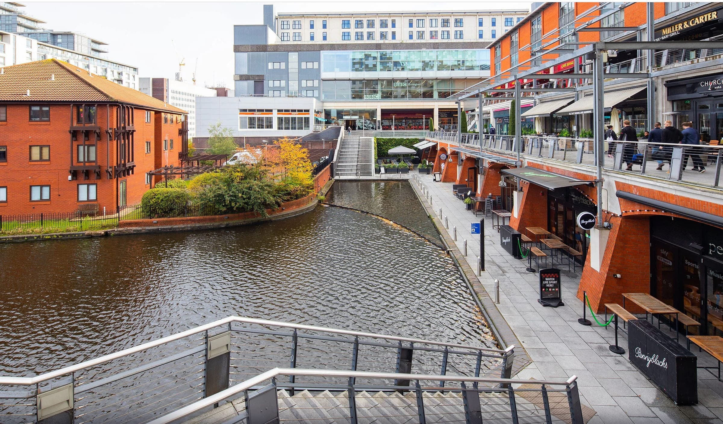 Canal-side bars and restaurants at Brindleyplace