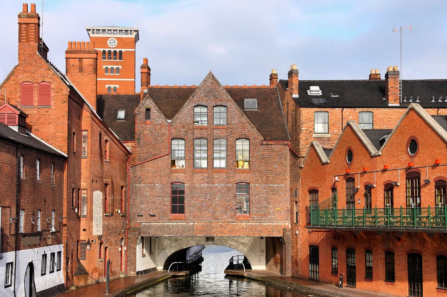 Red-brick warehouses around the canal at Gas Street Basin