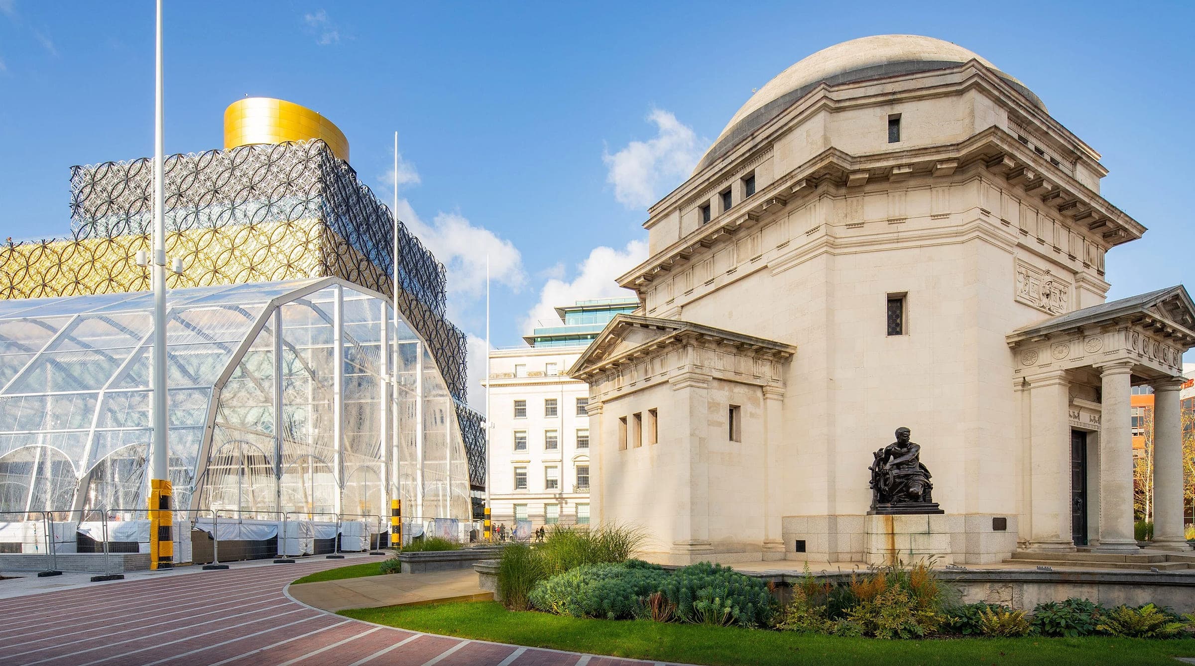 The Hall of Memory in Centenary Square, beside the Library of Birmingham
