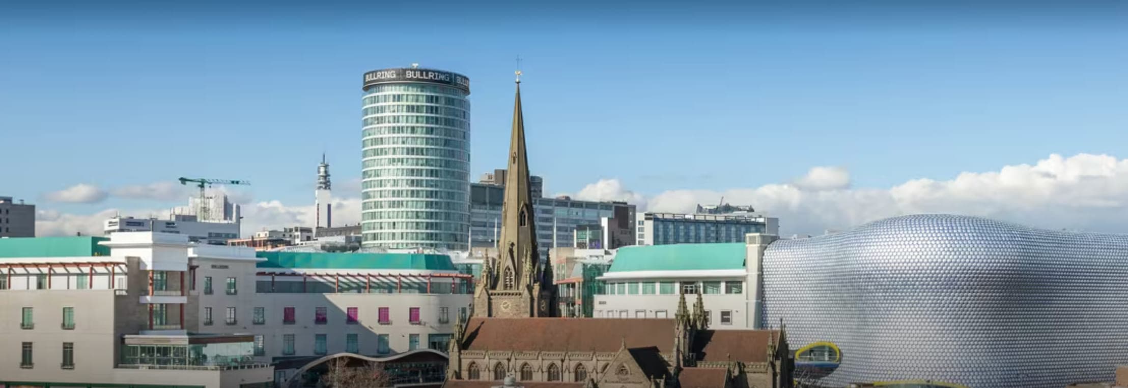 The Rotunda, St Martin in the Bull Ring and Selfridges on the Birmingham skyline