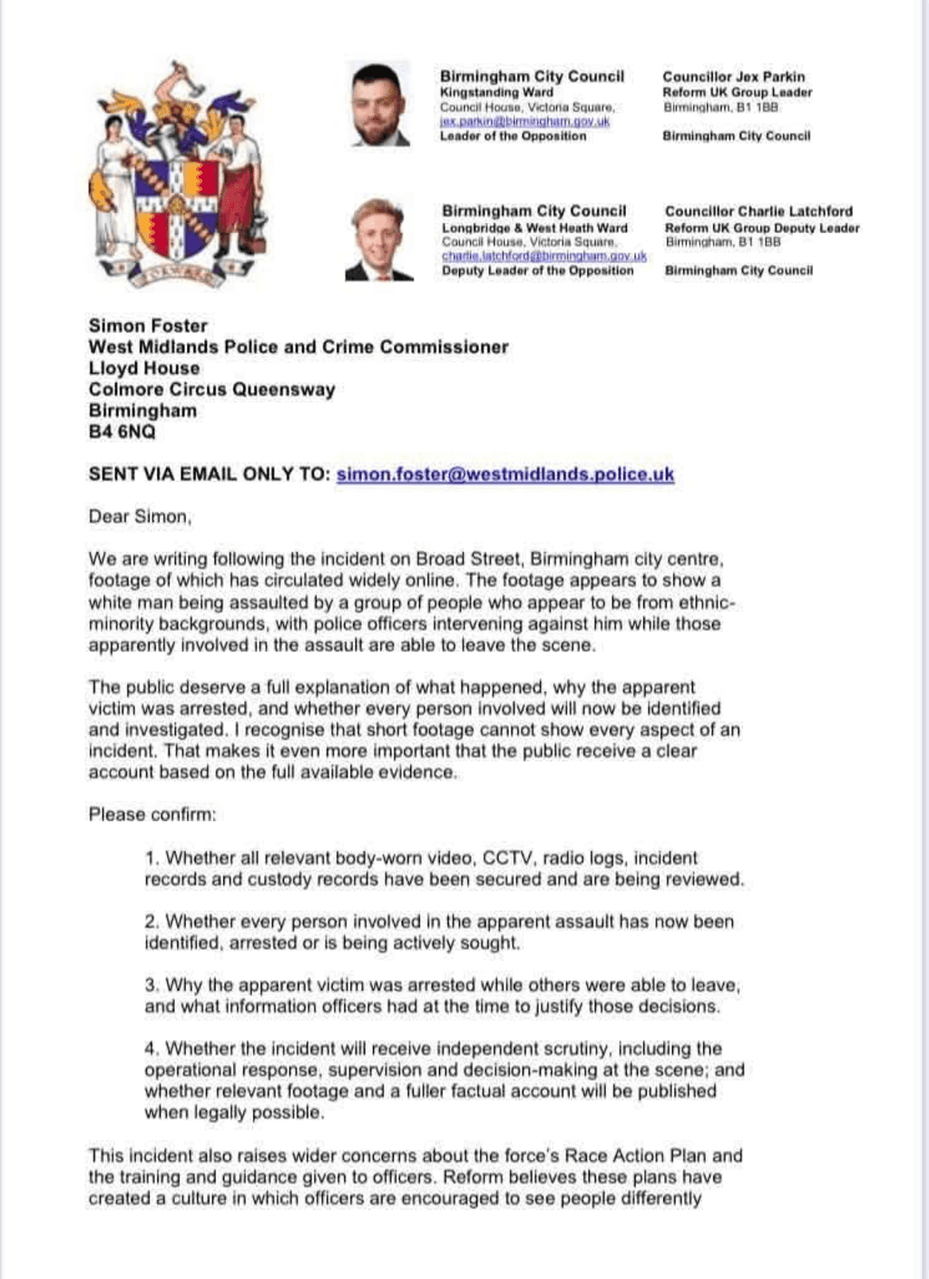 Open letter to Simon Foster West Midlands Police and Crime Commissioner