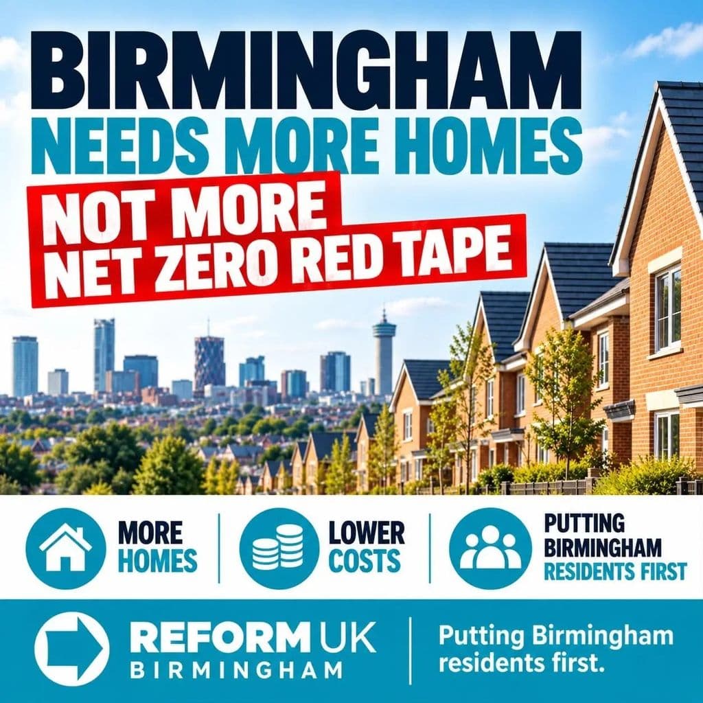 Birmingham needs more homes, not more Net Zero red tape — Reform UK graphic